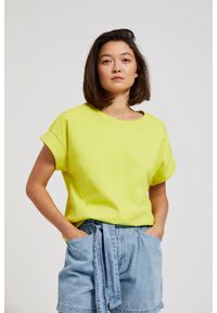 MOODO - Gładka bluzka z okrągłym dekoltem limonkowa. Wzór: gładki