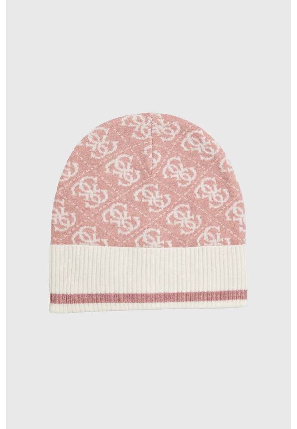 Guess czapka kolor różowy. Kolor: różowy. Materiał: dzianina