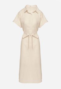 Born2be - Beżowa Sukienka z Wiskozy o Koszulowym Kroju z Wiązanym Paskiem Danisna. Okazja: na co dzień. Kolor: beżowy. Materiał: wiskoza. Długość rękawa: krótki rękaw. Wzór: aplikacja. Typ sukienki: koszulowe. Styl: elegancki, casual, klasyczny. Długość: midi #3