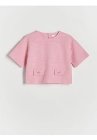 Reserved - Tweedowa bluzka - różowy. Kolor: różowy. Materiał: dzianina #1