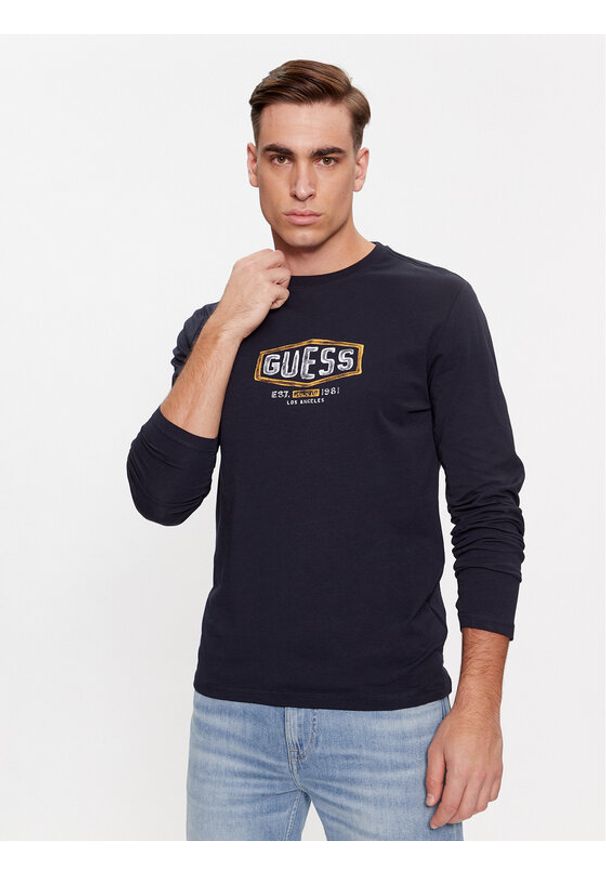 Guess Longsleeve M4RI34 J1314 Granatowy Slim Fit. Kolor: niebieski. Materiał: bawełna. Długość rękawa: długi rękaw