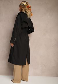 Renee - Czarny Płaszcz Trencz Dwurzędowy z Paskiem Lene. Okazja: na co dzień. Kolor: czarny. Materiał: jeans. Styl: klasyczny, casual #5