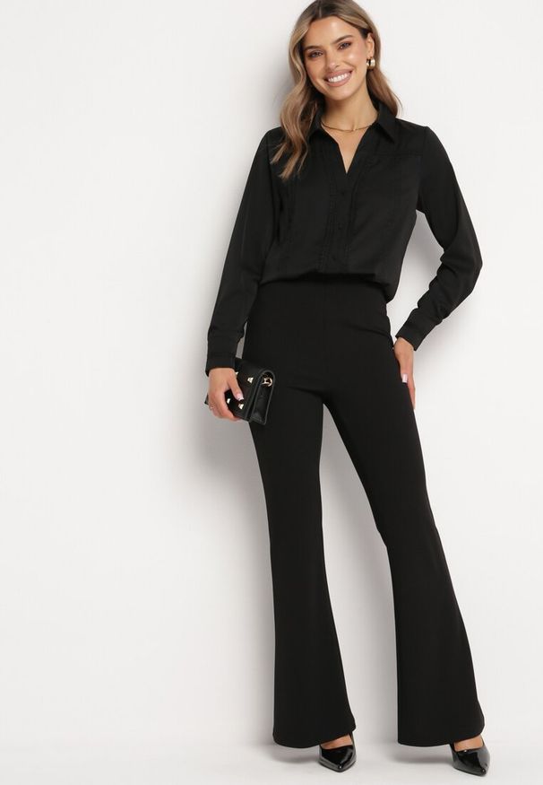 Born2be - Czarna Koszula z Koronkową Lamówką Latorena. Kolor: czarny. Materiał: koronka. Styl: elegancki