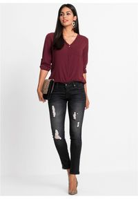 bonprix - Bluzka z długim rękawem. Typ kołnierza: dekolt w serek. Kolor: czerwony. Materiał: materiał. Długość rękawa: długi rękaw. Długość: długie #2