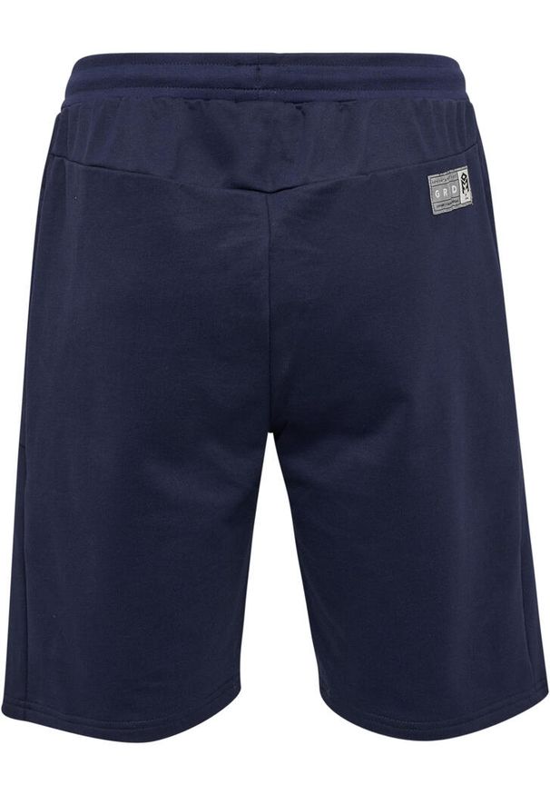 Szorty Hummel Move Grid. Kolor: niebieski. Materiał: materiał. Wzór: nadruk, jodełka. Sport: piłka nożna