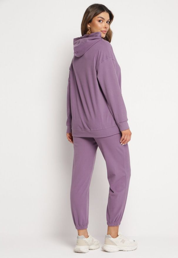 Born2be - Fioletowy 2-częściowy Komplet Dresowy z Bluzą i Spodniami Ciprana. Kolor: fioletowy. Materiał: dresówka