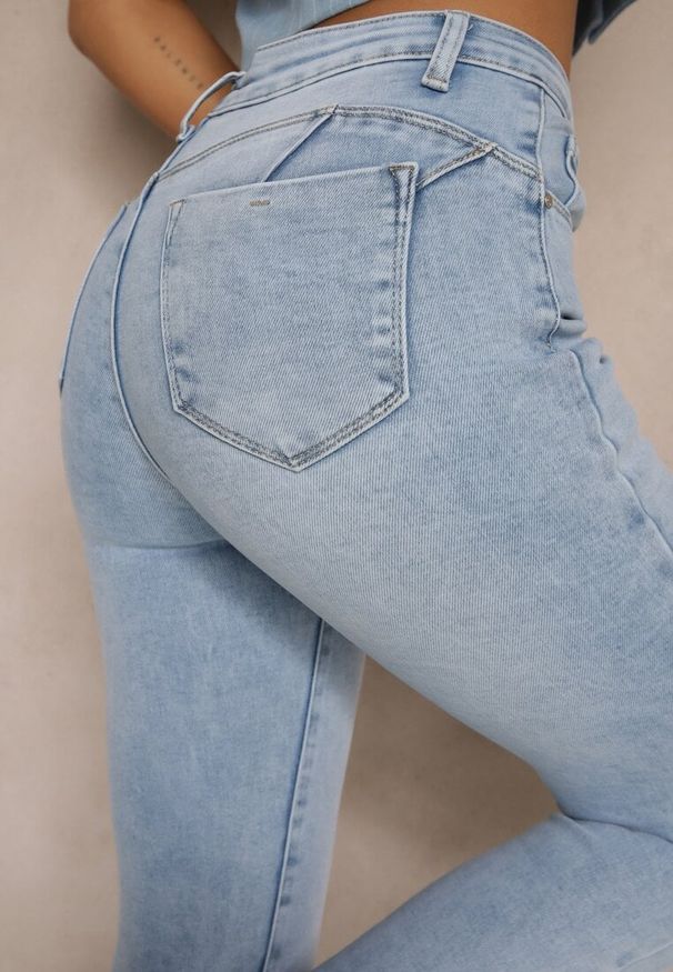 Renee - Niebieskie Jeansy z Bawełny Skinny High Waist Revelline. Okazja: na co dzień. Stan: podwyższony. Kolor: niebieski. Styl: elegancki, casual