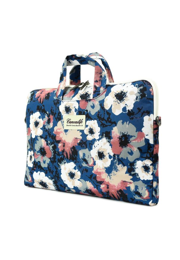 CANVASLIFE - Torba Canvaslife 15''-16'' blue camellia. Materiał: materiał. Wzór: aplikacja, kwiaty