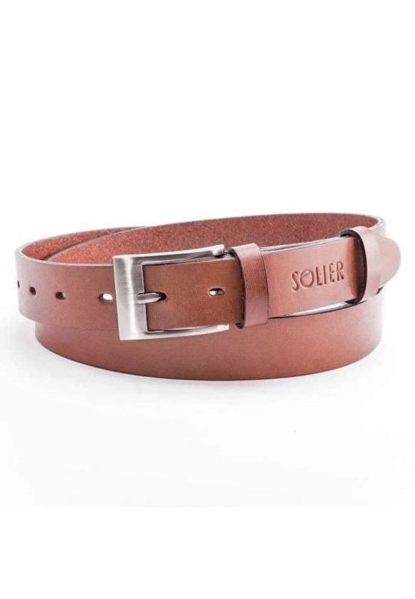 Solier - Skórzany elegancki pasek męski SOLIER SB11 jasny brąz 110 cm. Kolor: brązowy. Materiał: skóra. Wzór: aplikacja, paski. Styl: elegancki
