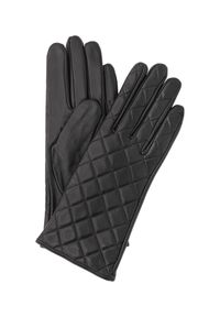 Ochnik - Skórzane czarne rękawiczki damskie. Kolor: czarny. Materiał: skóra. Wzór: aplikacja. Styl: klasyczny, elegancki