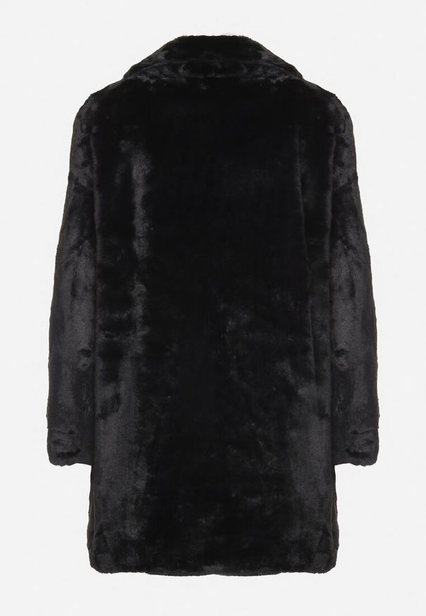 Born2be - Czarny Futerkowy Płaszcz Jednorzędowy z Kieszeniami i Eleganckim Kołnierzem Daienna. Kolor: czarny. Materiał: jeans. Styl: elegancki