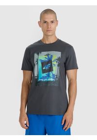 4f - 4F T-shirt regular z nadrukiem męski - szary XL. Okazja: na co dzień. Kolor: szary. Materiał: bawełna, materiał, jersey. Wzór: nadruk. Sezon: lato. Styl: klasyczny, casual, sportowy #1