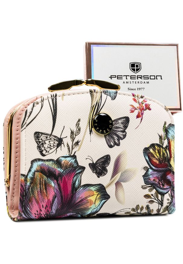 Portfel damski Peterson PTN 1830-F8 wzór 4. Materiał: skóra. Wzór: kwiaty