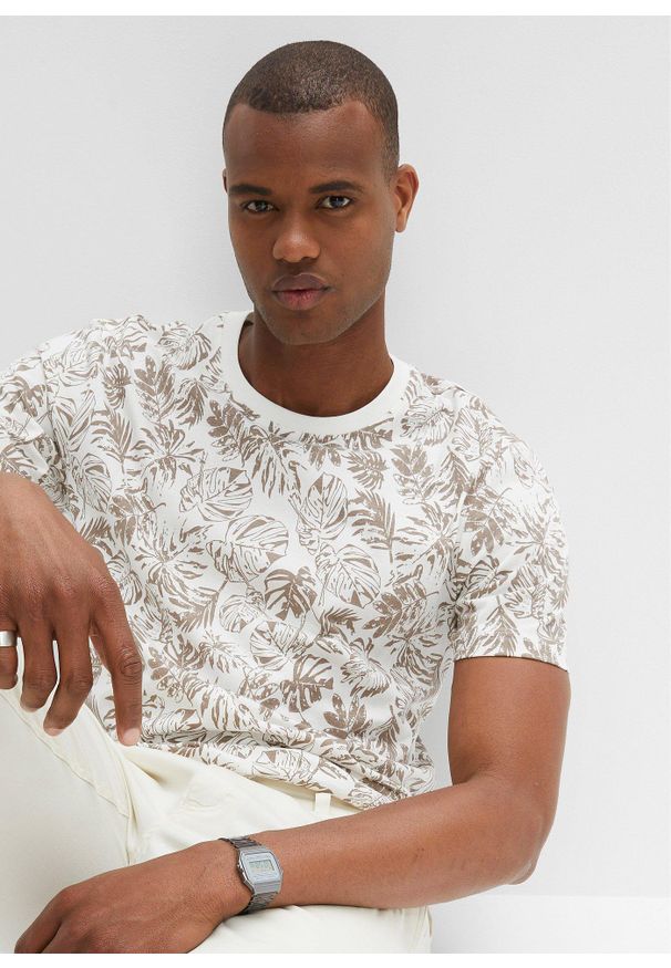 bonprix - T-shirt z bawełny organicznej. Kolor: biały. Materiał: bawełna. Wzór: nadruk