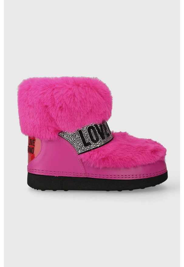 Love Moschino śniegowce SKIBOOT20 kolor różowy JA24202G0HJW0604. Nosek buta: okrągły. Kolor: różowy. Materiał: guma. Szerokość cholewki: normalna