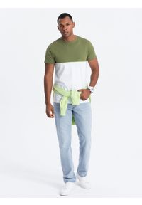 Ombre Clothing - T-shirt męski bawełniany dwukolorowy - oliwkowo-biały V5 S1619 - XXL. Kolor: biały. Materiał: bawełna. Wzór: nadruk #3