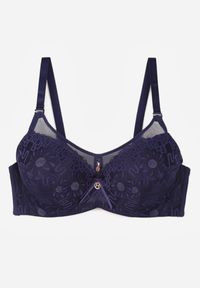 Born2be - Granatowy Biustonosz z Koronką i Transparentną Wstawką Heliphine. Kolor: niebieski. Materiał: koronka. Wzór: koronka #4