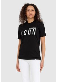 DSQUARED2 Czarny t-shirt damski z logo icon. Kolor: czarny. Materiał: bawełna