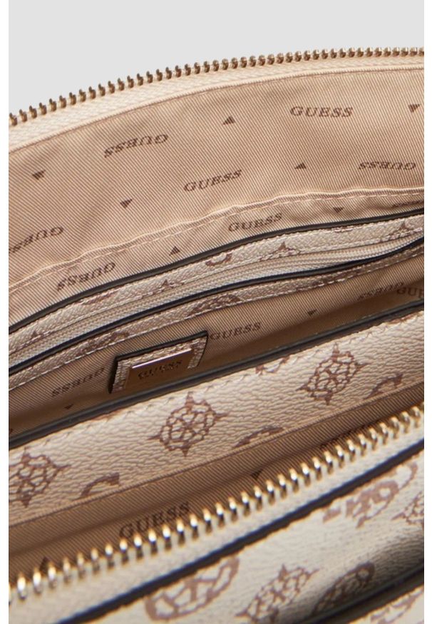 Guess - GUESS Beżowa logowana shopperka damska Daryna Elite. Kolor: beżowy. Materiał: skórzane