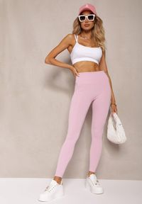 Renee - Różowe Sportowe Legginsy High Waist Quarefia. Stan: podwyższony. Kolor: różowy. Materiał: dzianina. Styl: sportowy #5