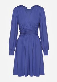 Renee - Niebieska Sukienka z Wiskozą o Rozkloszowanym Kroju Selaitea. Okazja: na randkę. Typ kołnierza: dekolt w serek. Kolor: niebieski. Materiał: wiskoza. Styl: elegancki #2