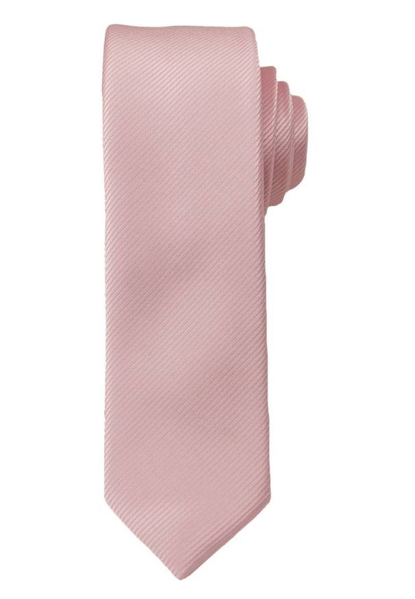 Wąski, Jednolity Krawat Męski, Lśniący - 5 cm - Angelo di Monti, Jasnoróżowy. Kolor: różowy. Wzór: jednolity