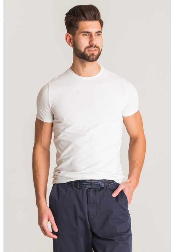 Biały t-shirt Emporio Armani w kolorowe wzory