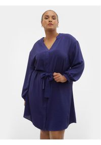 Vero Moda Curve Sukienka koszulowa 10299117 Granatowy Regular Fit. Kolor: niebieski. Materiał: syntetyk. Typ sukienki: koszulowe