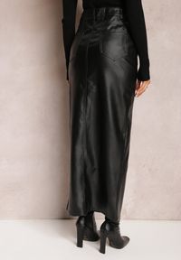 Renee - Czarna Ołówkowa Spódnica Maxi z Imitacji Skóry z Rozcięciem Cannell. Kolor: czarny. Materiał: skóra #4