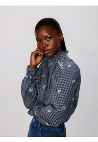 Reserved - Koszula z haftem - granatowy. Kolor: niebieski. Materiał: dzianina, bawełna. Wzór: haft #1