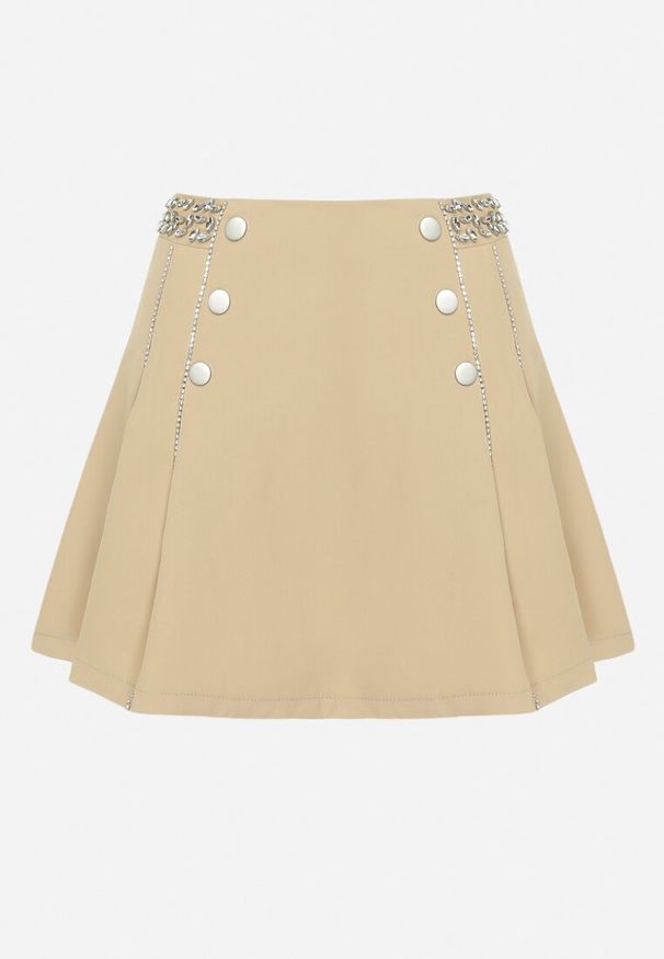 Born2be - Beżowa Rozkloszowana Spódnica Mini z Guzikami Allsa. Kolor: beżowy