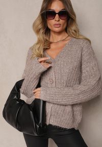 Renee - Beżowy Rozpinany Kardigan z Wełną i Ściągaczami przy Rękawach Ciarella. Kolor: beżowy. Materiał: wełna. Sezon: zima #4