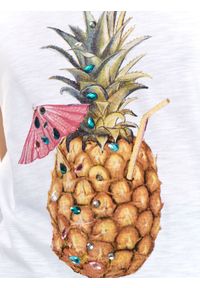 TOP SECRET - T-shirt damski z nadrukiem, z ananasem. Kolor: biały. Materiał: tkanina, bawełna. Długość rękawa: krótki rękaw. Długość: krótkie. Wzór: nadruk. Sezon: lato. Styl: wakacyjny #3