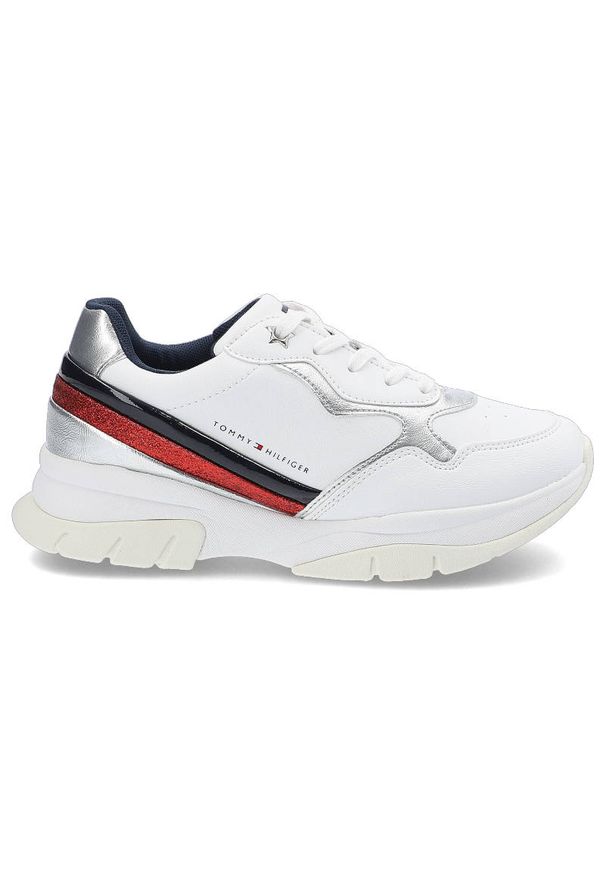 Sneakersy TOMMY HILFIGER T3A4-31175-0196X256 White/Multicolor X256. Okazja: na uczelnię, na spacer. Zapięcie: pasek. Materiał: skóra ekologiczna, materiał. Szerokość cholewki: normalna. Wzór: paski. Obcas: na obcasie. Styl: sportowy. Wysokość obcasa: niski