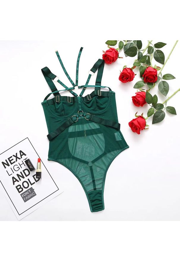 Intica - Body z paseczkami na wieczór regulowane wycięcia Ticuta. Kolor: zielony. Materiał: materiał. Wzór: paski