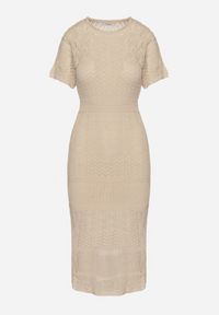 Born2be - Beżowa Ażurowa Sukienka z Wiskozą Zoriena. Okazja: na co dzień. Kolor: beżowy. Materiał: wiskoza. Długość rękawa: na ramiączkach. Wzór: ażurowy. Typ sukienki: proste. Styl: casual, elegancki, boho #2