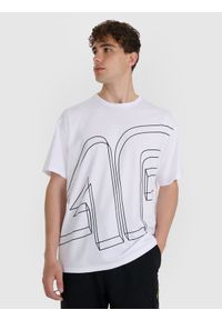 4f - 4F T-shirt oversize z nadrukiem męski - biały XS. Okazja: na co dzień. Kolor: biały. Materiał: bawełna. Wzór: nadruk. Styl: casual #1