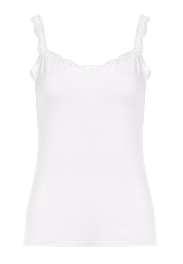 Born2be - Biały Top Bawełniany Hellamene. Okazja: na co dzień. Kolor: biały. Materiał: bawełna. Długość rękawa: na ramiączkach. Wzór: gładki, koronka. Sezon: lato. Styl: casual, klasyczny