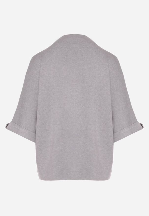 Born2be - Szary Sweter Ozdobiony na Rękawach Cyrkoniami Aletusa. Okazja: na co dzień. Kolor: szary. Materiał: jeans. Wzór: aplikacja. Styl: casual, elegancki