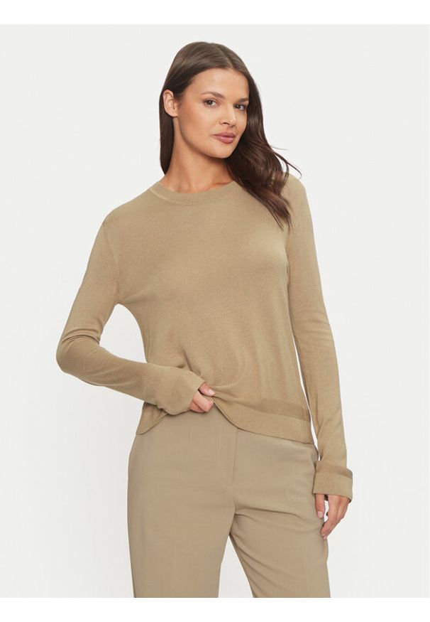 United Colors of Benetton - United Colors Of Benetton Sweter 1ZRED10BL Beżowy Regular Fit. Kolor: beżowy. Materiał: jedwab, wiskoza