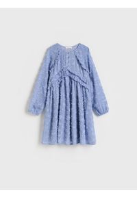 Reserved - Sukienka z długim rękawem - granatowy. Kolor: niebieski. Materiał: dzianina. Długość rękawa: długi rękaw #1