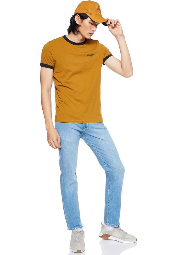 Wrangler - WRANGLER SS RINGER TEE MĘSKI T-SHIRT KOSZULKA LOGO GOLDEN BROWN W7B99FKVQ 112131576