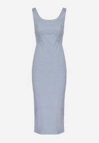 Born2be - Jasnoniebieska Sukienka na Ramiączkach z Wiskozą o Ołówkowym Kroju z Rozcięciem Tirbia. Okazja: na co dzień. Kolor: niebieski. Materiał: wiskoza. Długość rękawa: na ramiączkach. Typ sukienki: ołówkowe. Styl: casual, elegancki, sportowy, klasyczny #7