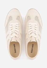 Born2be - Beżowe Sneakersy Typu Tenisówki z Siateczkowymi Wstawkami Corigoria. Okazja: na co dzień. Kolor: beżowy. Materiał: jeans #8