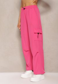 Renee - Fuksjowe Spodnie Bojówki z Szerokimi Kieszeniami i Gumką w Talii Gracenella. Kolor: różowy. Styl: elegancki #5