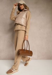 Renee - Ciemnobeżowy Bawełniany Komplet Dresowy z Ociepleniem Spodnie i Bluza z Suwakiem Mistilia. Kolor: beżowy. Materiał: bawełna, dresówka. Sport: turystyka piesza #4