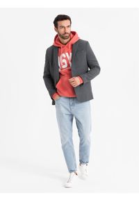 Ombre Clothing - Elegancka marynarka męska z dekoracyjnymi guzikami na mankietach - grafitowa V1. Kolor: szary. Materiał: poliester. Styl: elegancki