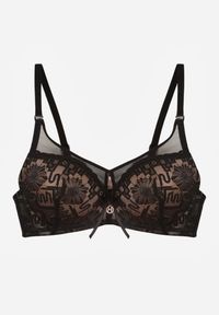 Renee - Czarno-Beżowy Biustonosz Ozdobiony Transparentnymi Wstawkami i Koronką Brannor. Kolor: czarny. Materiał: koronka. Wzór: koronka, aplikacja #4