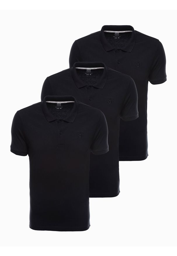 Ombre Clothing - Zestaw koszulek męskich polo z dzianiny pique 3-pak - czarny V10 Z28 - XXL. Typ kołnierza: polo. Kolor: czarny. Materiał: dzianina. Wzór: haft