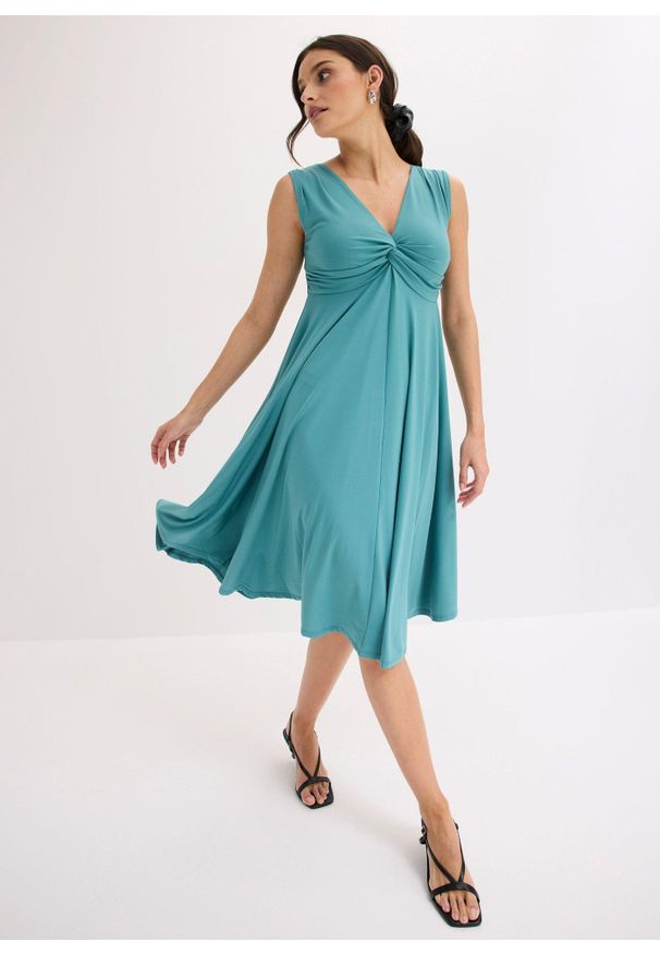 bonprix - Sukienka T-shirtowa z dekoltem w serek. Typ kołnierza: dekolt w serek. Kolor: niebieski. Styl: elegancki